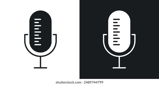 Microphone icon set in black and white solid style.