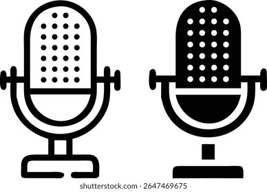 Conjunto de iconos de micrófono: Ilustración vectorial de símbolos de grabación de audio en blanco y negro