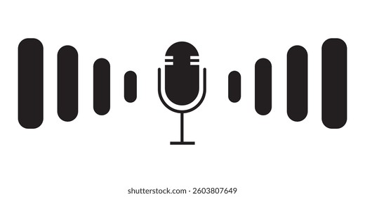 Microphone icon set, broadcasting and prohibited microphone line  set. Open and off sound, no record. Forbidden mic symbol. Set of microphone icon, Karaoke mike icon, podcast icon illustration.