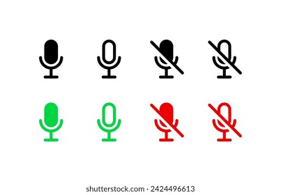 Microphone icon set. Microphone button. Silhouette and flat style. Vector icons