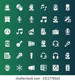 microphone icon set. Collection of 36 filled microphone icons included Voice recognition, DJ, Music, Megaphone, Communication, Call center, Headphones, Headset, Mic, Microphone