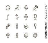 Microphone icon set. Collection of high quality outline audio pictograms in modern flat style. Black music symbol for web design and mobile app on white background. Speaker line logo.