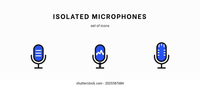 Microphone icon set. Collection of high quality outline audio pictograms in modern flat style. Black music symbol for web design and mobile app on white background. Speaker line logo. Microphone set