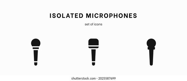 Microphone icon set. Collection of high quality outline audio pictograms in modern flat style. Black music symbol for web design and mobile app on white background. Speaker line logo. Microphone set