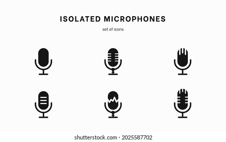 Juego de iconos de micrófono. Colección de pictogramas de alta calidad de sonido de contorno en estilo plano moderno. Símbolo de música negra para diseño web y aplicación móvil sobre fondo blanco. Logo de la línea del altavoz. Equipo de micrófono