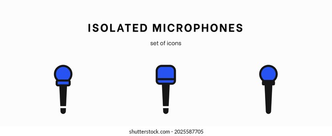 Symbol-Set für das Mikrofon. Kollektion hochwertiger Umrisspiktogramme im modernen Flachstil. Schwarzes Musiksymbol für Webdesign und mobile App auf weißem Hintergrund. Logo der Lautsprecherzeile. Mikrofon-Set
