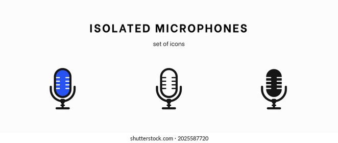 Microphone icon set. Collection of high quality outline audio pictograms in modern flat style. Black music symbol for web design and mobile app on white background. Speaker line logo. Microphone set