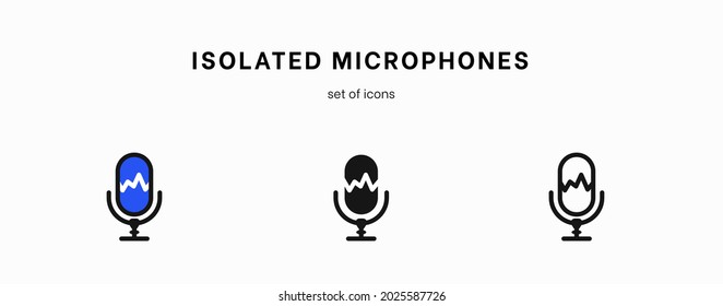 Juego de iconos de micrófono. Colección de pictogramas de alta calidad de sonido de contorno en estilo plano moderno. Símbolo de música negra para diseño web y aplicación móvil sobre fondo blanco. Logo de la línea del altavoz. Equipo de micrófono