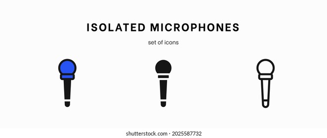 Juego de iconos de micrófono. Colección de pictogramas de alta calidad de sonido de contorno en estilo plano moderno. Símbolo de música negra para diseño web y aplicación móvil sobre fondo blanco. Logo de la línea del altavoz. Equipo de micrófono