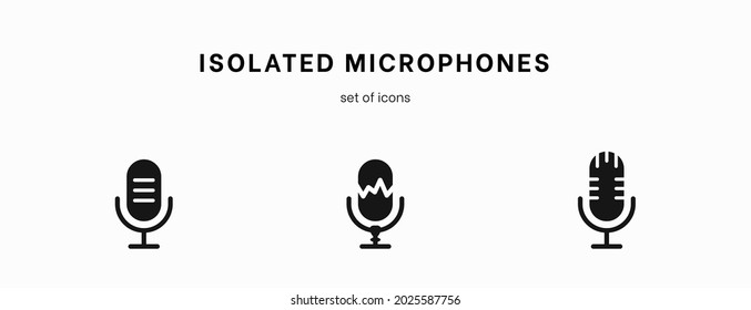 Juego de iconos de micrófono. Colección de pictogramas de alta calidad de sonido de contorno en estilo plano moderno. Símbolo de música negra para diseño web y aplicación móvil sobre fondo blanco. Logo de la línea del altavoz. Equipo de micrófono
