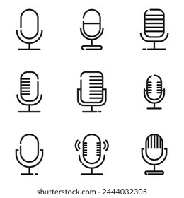 Microphone icon set. Collection of high quality outline audio pictograms in modern flat style.