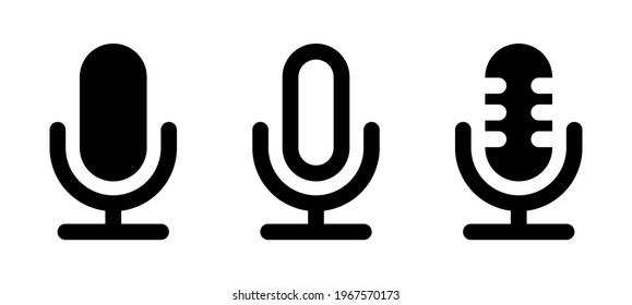 Microphone Icon Set. Collection of Simple Flat Style Microphone Icons. Vector Icon for Microphone, Recording, Podcast. 