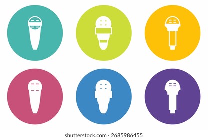 Ícone de microfone definido com ícones planos coloridos. Designs vetoriais para negócios. Vetor de estoque.