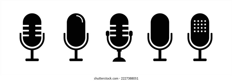 Icono de micrófono. Juego de iconos de micrófono. Colección de micrófono diferente. Símbolo de aplicaciones y sitios web. Ilustración vectorial.