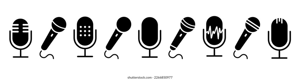 Microphone icon set. Different microphone collection