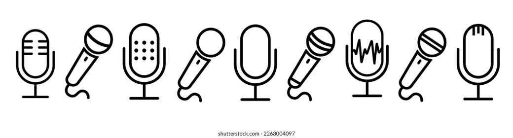 Microphone icon set. Different microphone collection