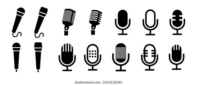 Microphone icon set. Different microphone collection. Vector illustration.