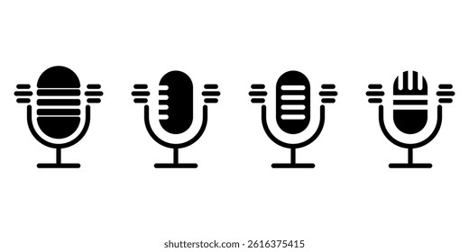 Microphone Icon Set. Different Microphone Collection. Symbol Of Podcast Isolated on white background. Vector Illustration.