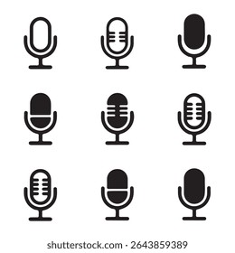 Mikrofon-Symbolsatz. Unterschiedliche Mikrofonsammlung. Vektorgrafik