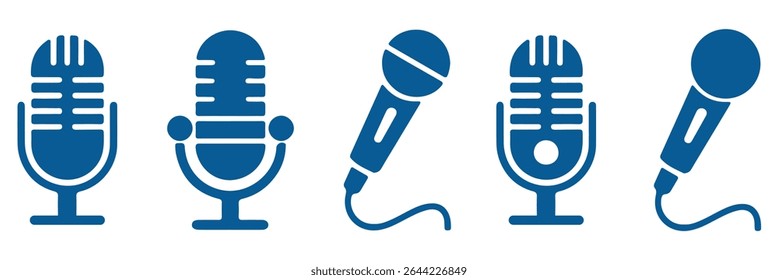 Ícone de microfone definido. Coleção de microfones diferente. ícone vetor do podcast. Ícone de vetor de voz, Gravar. Microfone - gravação Studio Symbol. eps 10