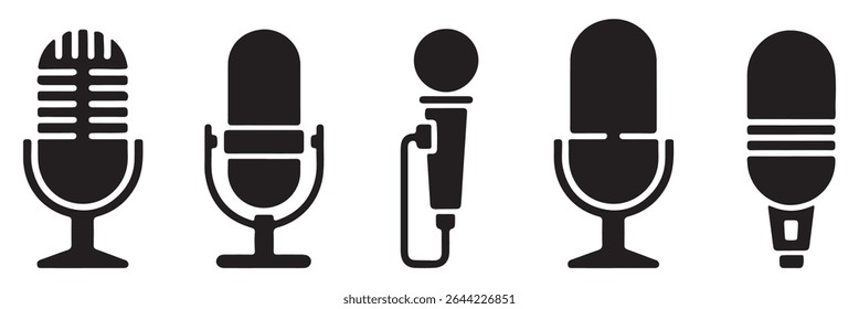 Microphone icon set. Different microphone collection. podcast icon vector. Voice vector icon, Record. Microphone - recording Studio Symbol.  eps 10