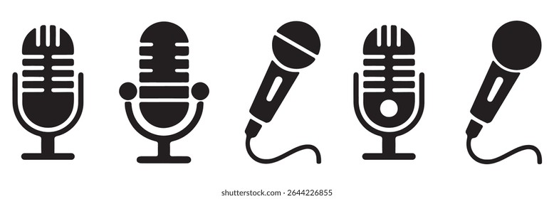 Ícone de microfone definido. Coleção de microfones diferente. ícone vetor do podcast. Ícone de vetor de voz, Gravar. Microfone - gravação Studio Symbol. eps 10