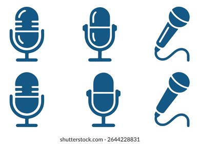 Microphone icon set. Different microphone collection. podcast icon vector. Voice vector icon, Record. Microphone - recording Studio Symbol.  Microphone icons logos template for many purposes.