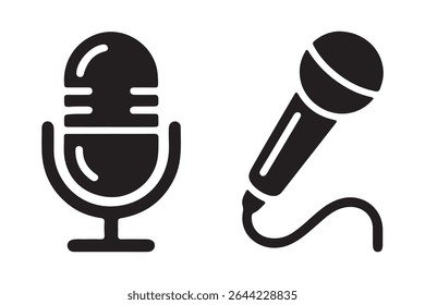 Microphone icon set. Different microphone collection. podcast icon vector. Voice vector icon, Record. Microphone - recording Studio Symbol.  Microphone icons logos template for many purposes.