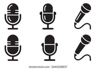 Microphone icon set. Different microphone collection. podcast icon vector. Voice vector icon, Record. Microphone - recording Studio Symbol.  Microphone icons logos template for many purposes.