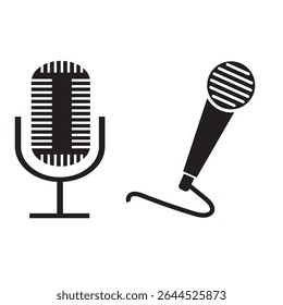 Ícone de microfone definido. Coleção de microfones diferente. Microfone para podcast, microfone para jornalista, karaokê, conferência e design de tipos de variedade sem fio. Eps 10