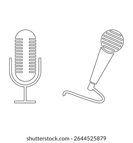 Microphone icon set. Different microphone collection. Podcast mike, journalist microphone, karaoke, conference and wireless variety types design. Eps 10