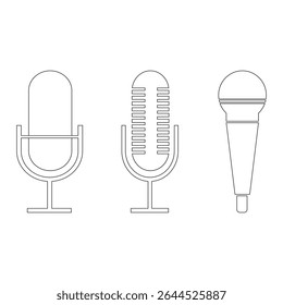 Ícone de microfone definido. Coleção de microfones diferente. Microfone para podcast, microfone para jornalista, karaokê, conferência e design de tipos de variedade sem fio. Eps 10