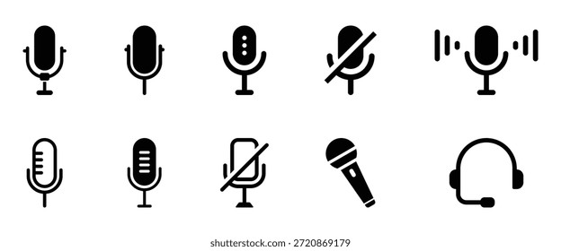 Conjunto de iconos de micrófono. Diferente colección de micrófono. Vector de ícono de podcast. Icono de Vector de voz, Grabar. Símbolo de estudio de grabación de micrófono. Ilustración vectorial. EPS 10