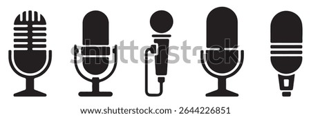 Microphone icon set. Different microphone collection. podcast icon vector. Voice vector icon, Record. Microphone - recording Studio Symbol.  eps 10