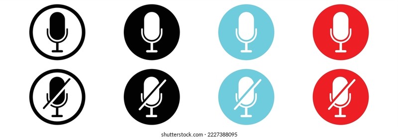 Microphone icon. Microphone icon set with different colors. Mute and unmute. Vector illustration