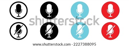 Microphone icon. Microphone icon set with different colors. Mute and unmute. Vector illustration