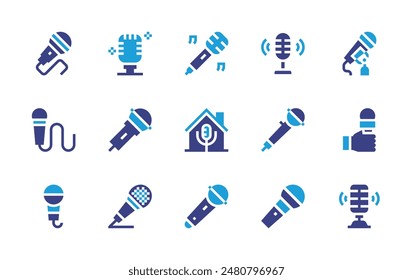 Conjunto de iconos de micrófono. Color duotono. Ilustración vectorial. Contiene micrófono, karaoke, micrófono.