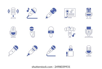Microphone icon set. Duotone style line stroke and bold. Vector illustration. Containing microphone, mic, karaoke, cracking, interview.