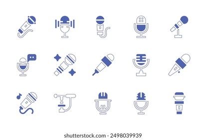 Microphone icon set. Duotone style line stroke and bold. Vector illustration. Containing microphone, freedomofthepress, talkshow, voicecontrol, asmr, audio, rock, karaoke, sing, mic.