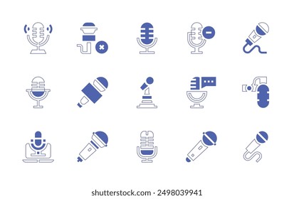 Microphone icon set. Duotone style line stroke and bold. Vector illustration. Containing mic, freedomofthepress, microphone, podcast, trophy.