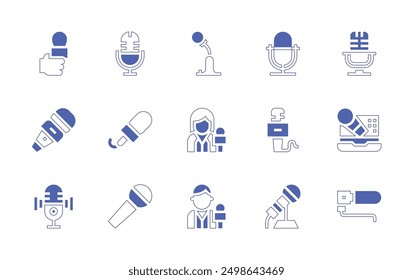 Microphone icon set. Duotone style line stroke and bold. Vector illustration. Containing press, microphone, voice, reporter.