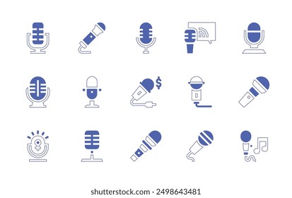 Microphone icon set. Duotone style line stroke and bold. Vector illustration. Containing microphone, voicerecorder, karaoke, recording, asmr.