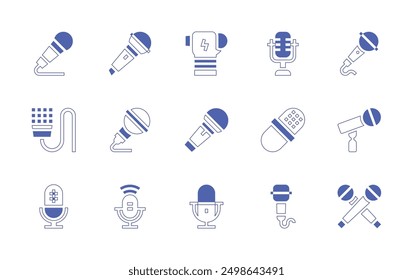Microphone icon set. Duotone style line stroke and bold. Vector illustration. Containing microphone, podcast, battle, sing.