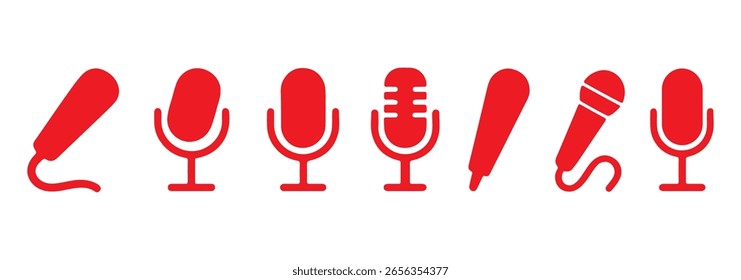 Ícone de microfone define estilo plano. Coleção de ilustrações vetoriais.