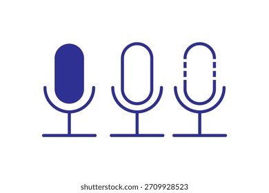 Ícone de microfone define estilo plano. Coleção de ilustrações vetoriais.