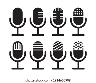 Microphone icon set isolated on white background. Podcast icon, voice recording. Retro microphone vector image.