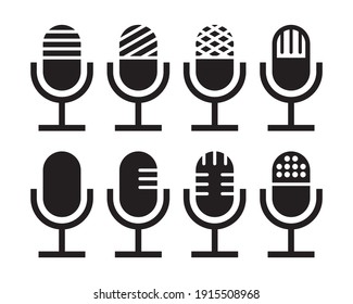 Microphone icon set isolated on white background. Podcast icon, voice recording. Retro microphone vector image.