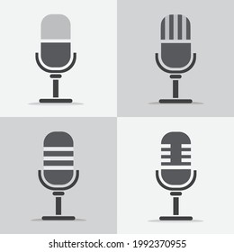 Icono de micrófono aislado en fondo blanco. Icono de podcast, grabación de voz. Imagen vectorial de micrófono retro.