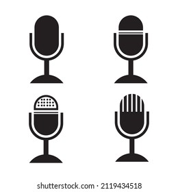Microphone icon set isolated on white background. Podcast icon, voice recording. Retro microphone vector image.