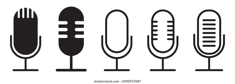 Microphone icon set isolated on white background. Podcast icon, voice recording. Retro microphone vector image.